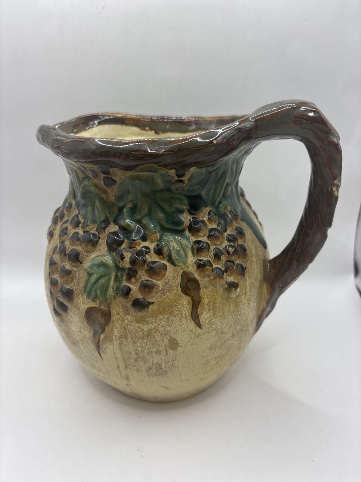 Vintage Italian Majolica Pitcher Ceramic Art Pottery Signed On Bottom