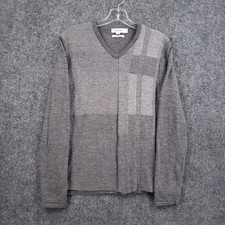 Calvin Klein Extra Fine Merino Wool V Neck Sweater Mens Medium Gray Colorblock