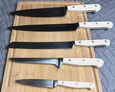 Ed Wusthof Dreizackwerk Trident White Handle Knife Set Germany Set of Five Chef
