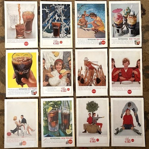 Vintage Coca Cola Coke Print Ads Lot 12 1960’s Art 1962 1963 Nat Geo 60s Lovers