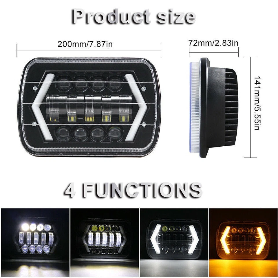 Pair 5X7/7X6 LED Headlights For Jeep Cherokee XJ 1984-2001 Wrangler YJ 1986-1995 Foto 4 de 4