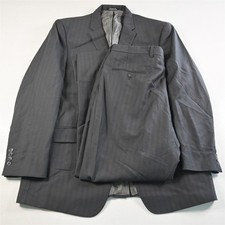 Vtg USA Made Y2K Boxy 43R 36x30 Gray Striped Wool Mens Jacket Pants Suit