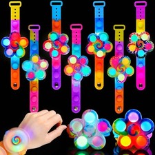 Fidget Spinner Pop-It Toy Push Bubble Light Up Bracelet Tie Dye 6pk