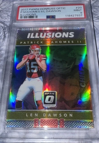 2017 DONRUSS OPTIC ILLUSIONS #20 PATRICK MAHOMES ROOKIE  & LEN DAWSON PSA 9 RC