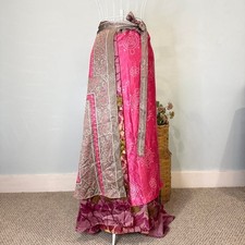 Stunning boho vintage flowy pink wrap silk magic peasant maxi skirt