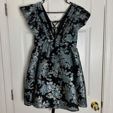 ! NWT Lulus Decadent Presence Black Jacquard Babydoll Mini Dress Women Size M