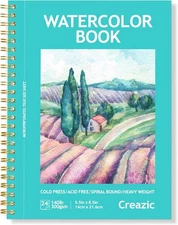 Watercolor Paper Pad, 5.5"x8.5” (24 Sheets, 140lb/300g), Spiral - Bound with T