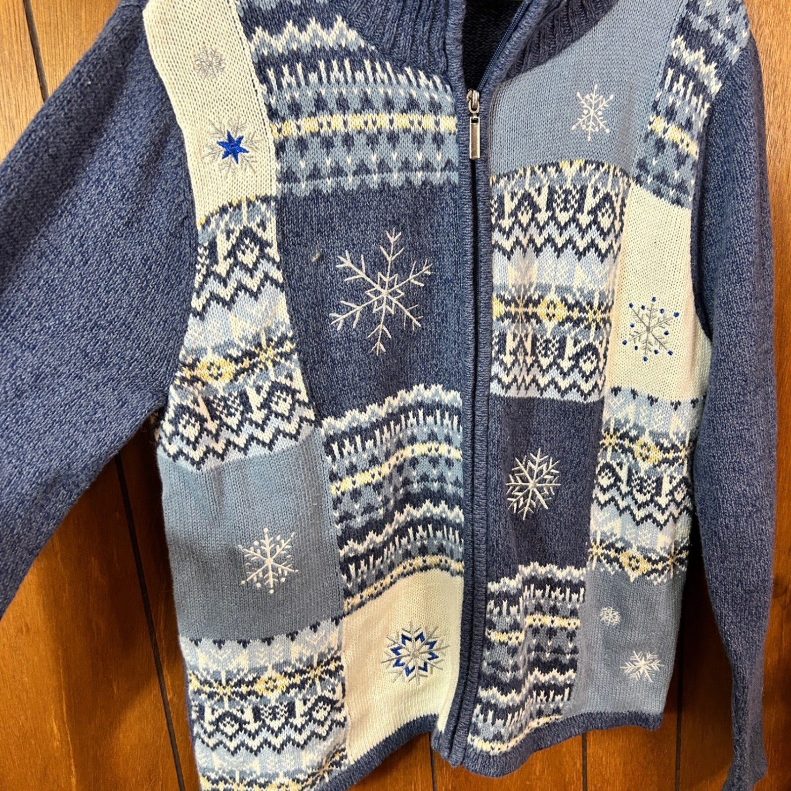 Classic Elements Blue Snowflake Patchwork Full Zi… - image 5