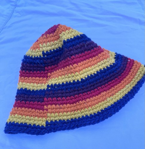 Small Brim Rainbow Bucket Hat Handmade Crochet Boho Hippie 90’s Retro Festival - Picture 4 of 4