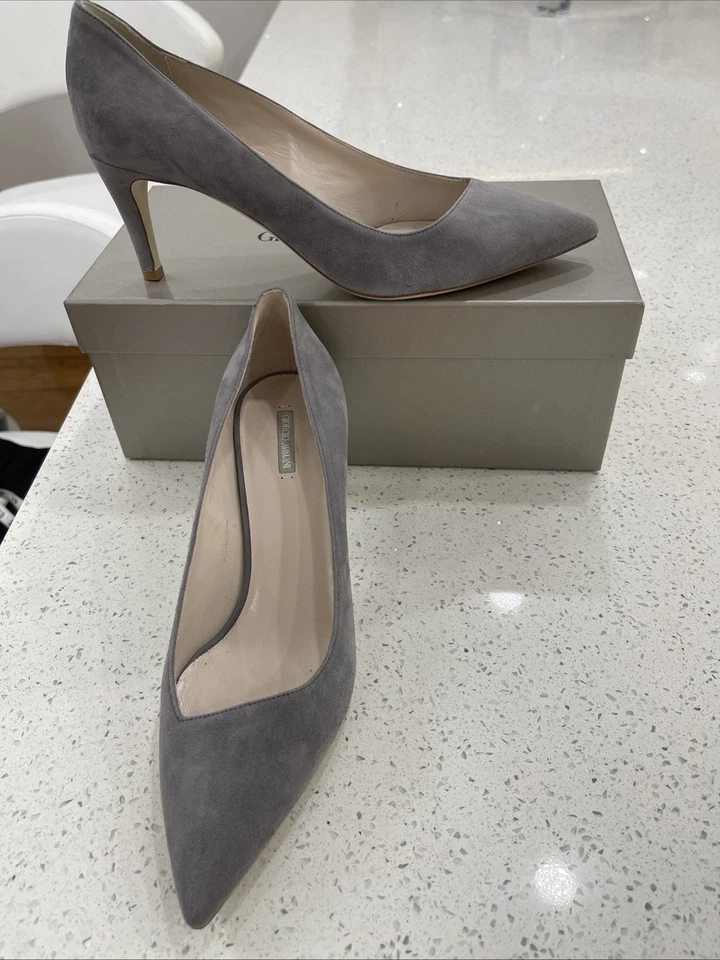 Auténticos Giorgio Armani Mujer Gris Gamuza Cuero Zapatos 8 Italia Foto 2 de 4