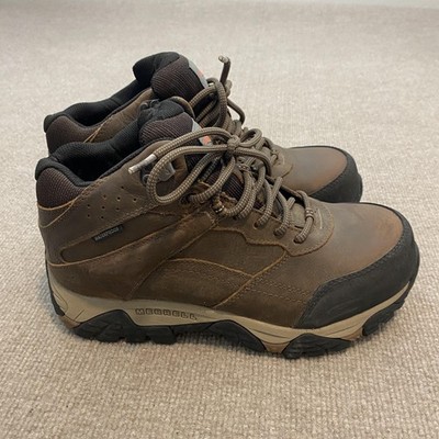 Merrell Work Boots Mens Size 7.5W Brown Leather Waterproof Slip Resistant