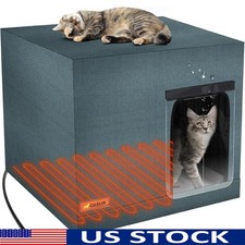 Heated Outdoor Cat House Weatherproof Insulated Shelter Stray Feral Cats New