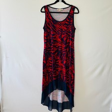 Michael Kors Womens Red Navy Abstract Print High Low Hem Sleeveless Dress Size L
