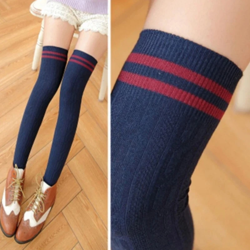 Women Cotton Knit Warm Soft Blend Cozy Long Over Knee Thigh High Stockings - Image 4 of 4