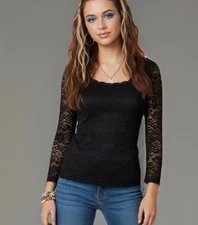 Vtg Moda International M Y2K Floral Lace Rave Top Stretch Serving Sexy Vamp Goth