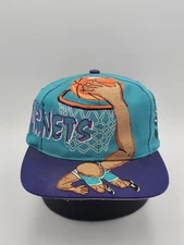 Vintage Charlotte Hornets Slam Dunk Big Logo Drew Pearson Twill Hat Snapback 