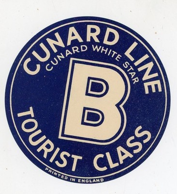 1920s Cunard White Star Luggage Label Tourist Class Vintage Made England