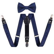 Boys Adjustable Floral Paisley Pre-tied Bow Tie and Elastic Y Shape 3 Clips S...