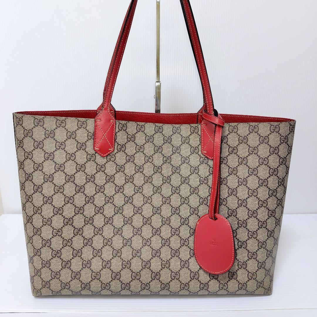 GUCCI GG Supreme Reversible Leather Tote Bag Women Authentic Good Condition