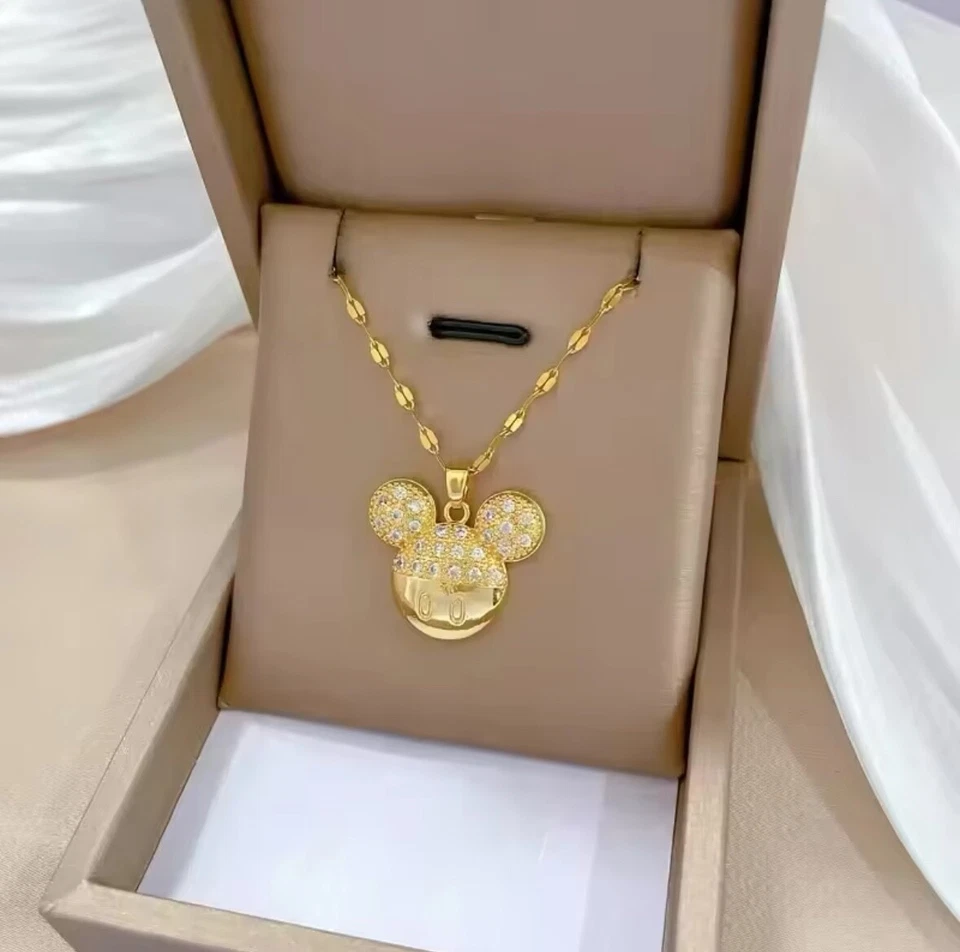 Women's Fashion Jewelry Gold Cubic Zircon Mickey Mouse Pendant Necklace 630 - Image 2 of 4