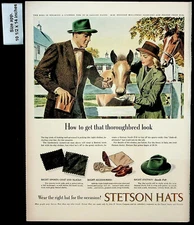 1947 Stetson Hats Men Clothing Fashion Horse Thoroughbred Vintage Print Ad 30086