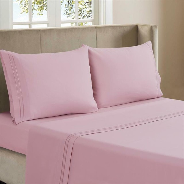 4pc 3Line Embroidered Blush Polyester Sheet Set King eBay