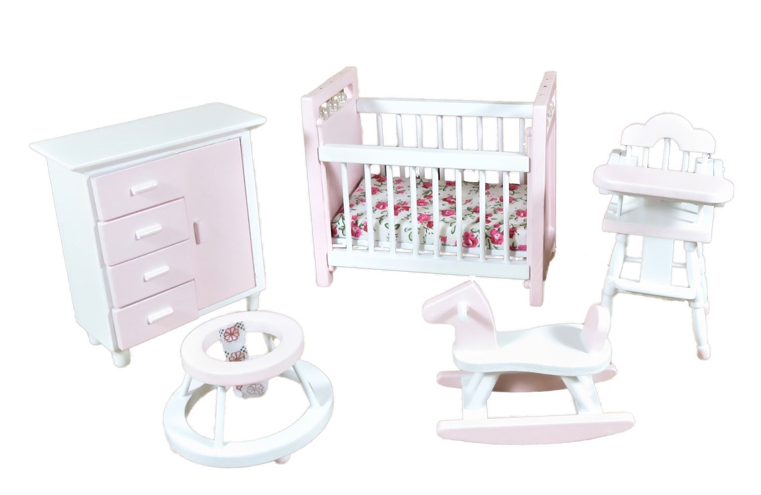 Casa Delle Bambole Rosa & Bianco Arredamento Cameretta Set Miniatura Bambino