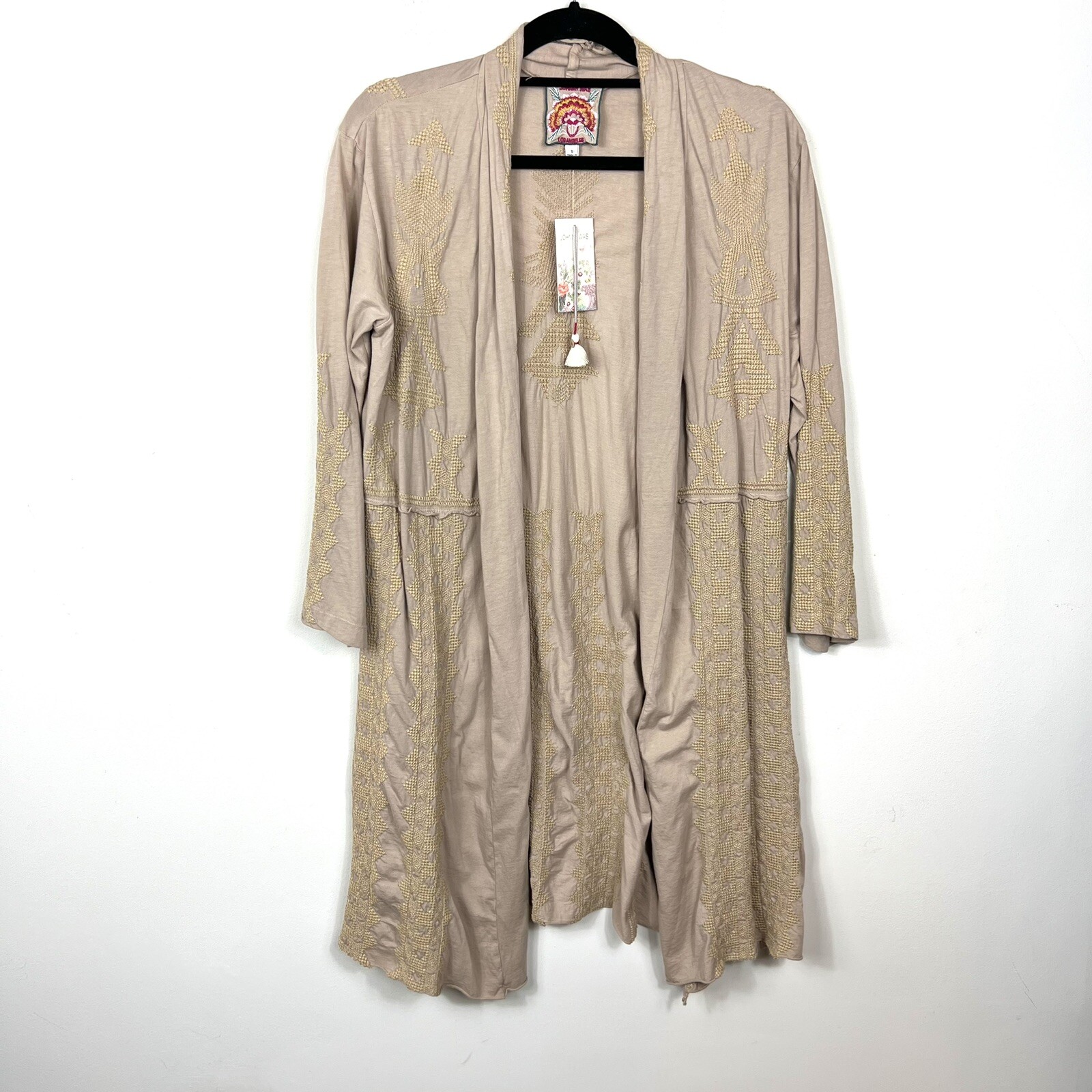 NWT Johnny Was Tracy Knit Duster Coat Cardigan Small Beige Open Front