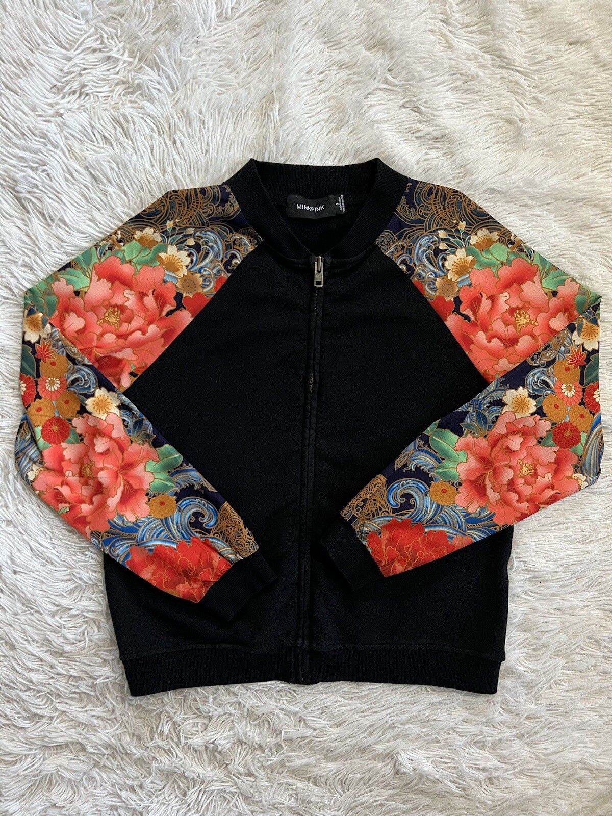 MinkPink Floral Sleeve Bomber Jacket in Size S-image