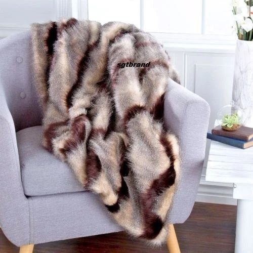 Fur Designer Adrienne Reversible Marabou Fox Faux Fur Throw blanket MFRP $179 - Image 4 of 4