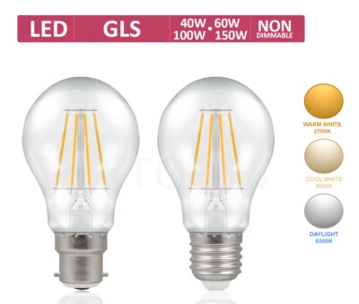 Light Bulbs Bayonet Screw LED Filament GLS B22 E27 40 60 100 Watt Clear Globe - Image 1 of 4