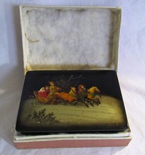 CAJA TRINEO CABALLOS TRINEO VINTAGE LACA RUSA FIRMADA Y PINTADA NUEVO EN CAJA