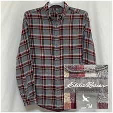 Sz TM EDDIE BAUER Men s Classic Fit Long Sleeve Button Down Gray Red Plaid Shirt