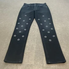 Hudson Jeans Womens 26 Black Riley Crop Relaxed Straight Mythology Star Cutout