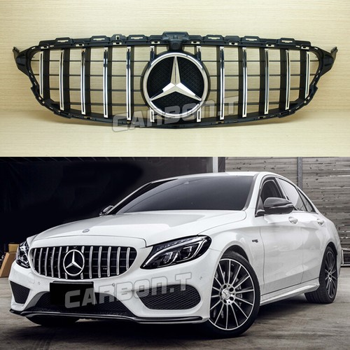 Front Chrome GT Grille For Mercedes Benz W205 CClass C180 C200 C300