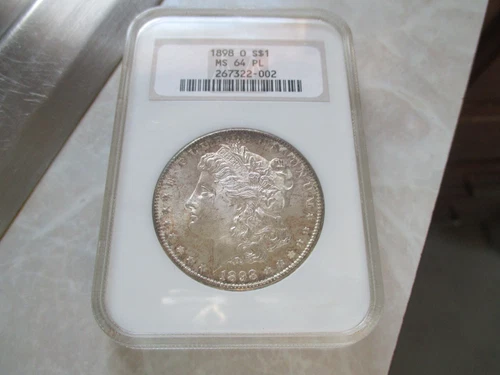 1898 O Morgan Silver Dollar NGC MS64PL "Fatty Holder"