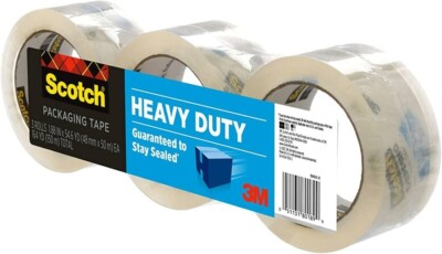 Scotch Heavy Duty Packaging/Shipping Tape, 3 Roll Pack, 164 Yards Total, New