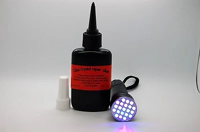 50gr Résine UV, Colle, Réparation de Cristaux, Verre Montres + 21 LED Torche UV