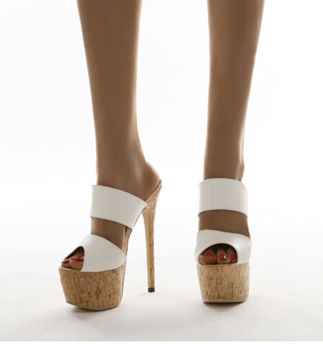 Stiletto Damensandalen Peep Toe hohe Absätze Plateau Pantoletten Hausschuhe Schuhe Party - Bild 1 von 13