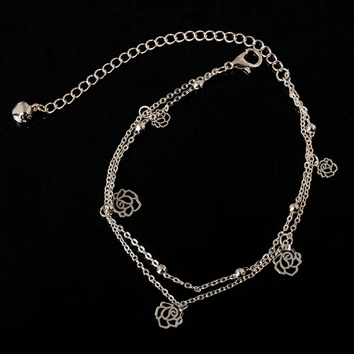 Pulsera tobillera mujer moda joyería chapada en oro rosa flor 48-1 Foto 4 de 4