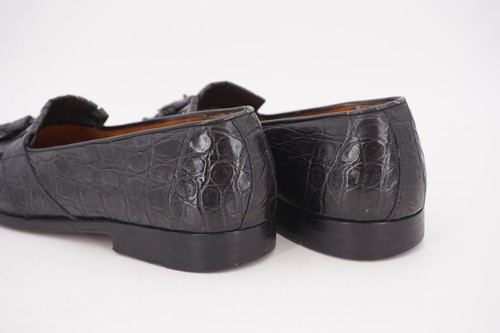 $2650 | MOCASÍN SALVATORE FERRAGAMO 8 D COCODRILO NEGRO CENTAVO PUNTA DIVIDIDA ITALIA - Imagen 5 de 19