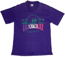 *VINTAGE* Stedman Waikiki, Hawaii Purple Single Stitch Shirt; Made in USA; M