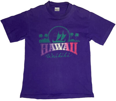 *VINTAGE* Stedman Waikiki, Hawaii Purple Single Stitch Shirt; Made in USA; M
