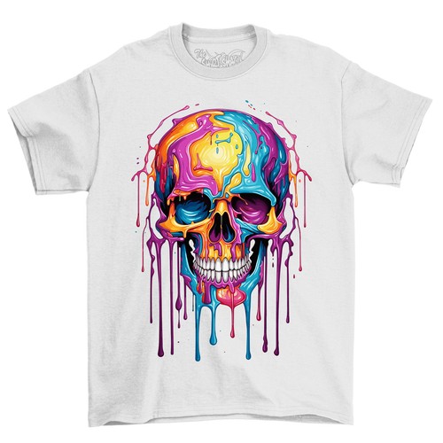 Skull 3 Paint Drip Design t-shirt - Funny, Colorful, and Dripping with Style! Un - Picture 4 of 38