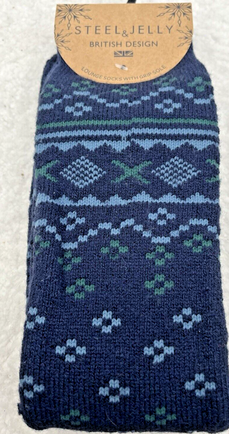 SAOLA Calze Steel & Jelly design britannico Lounge Crew con suola grip blu navy 1 paio