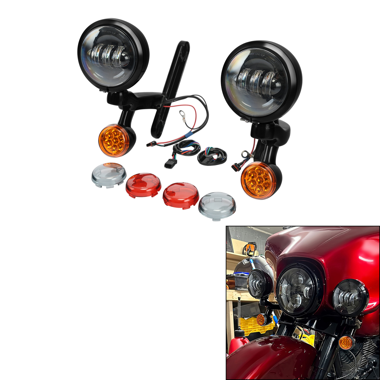 Smoked Spot Light Turn Signal Bracket Fit For Harley Street Electra Glide 14-up