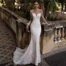 Shoulderless mermaid crystal wedding dress V-neck long sleeved lace bridal gown