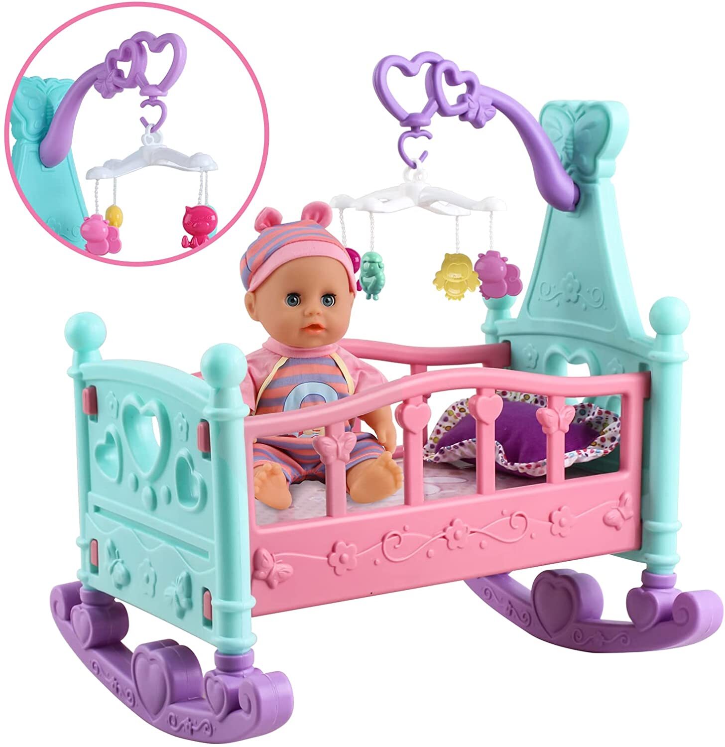 12" Baby Doll Girls Boys Toy w/ crib high chair Feeding Accs 21 Pieces