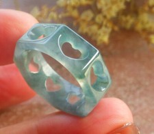 Video Certified Green Natural A JADE Jadeite Heart RING USA. 8.75    694458 AS