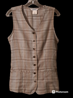 ESPRIT Women's Vest Plaid Taupe White Brown Size M  M5#69